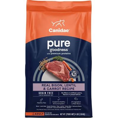 CANIDAE PURE Goodness Grain-Free LID Dry Dog Food Bison, Lentil & Carrot 4lb