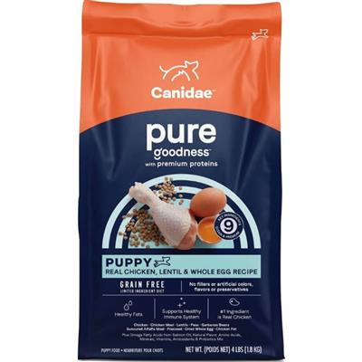 CANIDAE PURE Goodness Grain-Free LID Dry Puppy Food Real Chicken, Lentil & Whole Egg 4lb