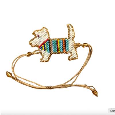 Beaded Dog Bracelet-  Black/white Scotty Dog In Striped Sweater