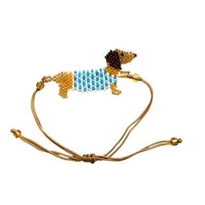 Beaded Dog Bracelet- Dachshund In A Blue/Argyle Sweater