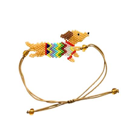 Beaded Dog Bracelet- Dachshund In A Blue/Argyle Sweater