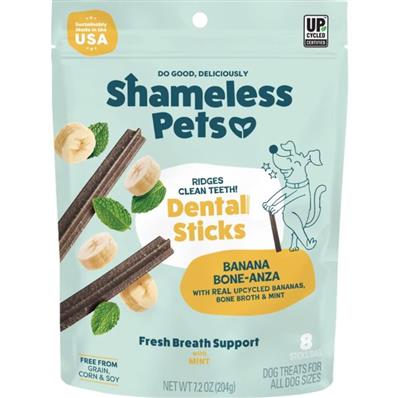 Shameless Dog Dental Sticks Banana/Bone Broth 7.2oz.