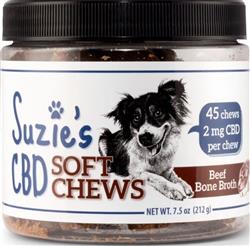 Suzie's CBD Soft Chews For Dogs Beef Bone Broth 7.5oz.-2mg