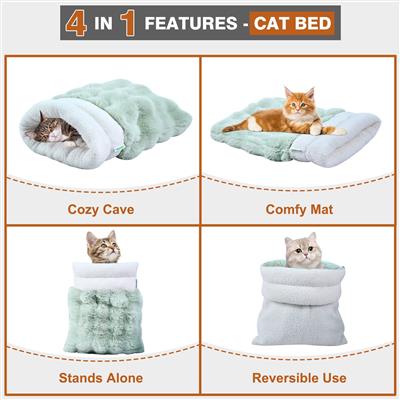 GOOPAWS 4-in-1 Cat Sack Bed Cave - Self Warming Pet Sleeping Bag for Cats & Small Dogs,, Sage Green