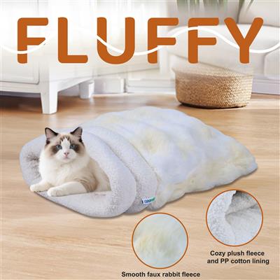 GOOPAWS 4-in-1 Cat Sack Bed Cave - Self Warming Pet Sleeping Bag for Cats & Small Dogs, Cream