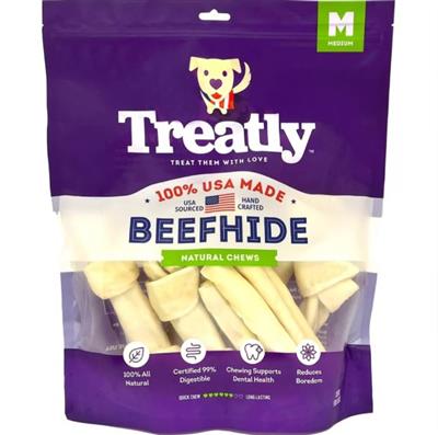 Treatly 100% USA Beefhide Bones & Rolls Natural Medium-10 Pk