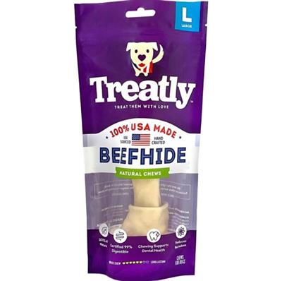 Treatly 100% USA Beefhide Bone with Header Card Natural 11in. 1 Pk
