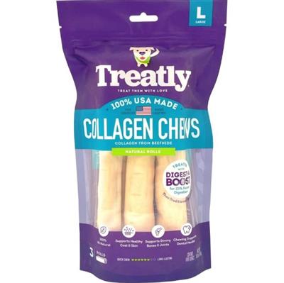 Treatly Collagen Chew Rolls Dog Treats Natural, 1ea/LG, 3 pk