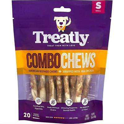 Treatly Beefhide Combo Chews Chip Rolls with Meat Wra Chicken Small-20 Pk