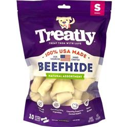 Treatly 100% USA Beefhide Bones & Rolls Natural Small-10 Pk