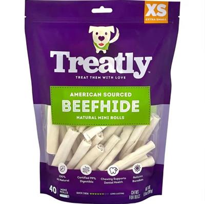 Treatly American Beefhide Mini Rolls Natural 3in -40 Pk