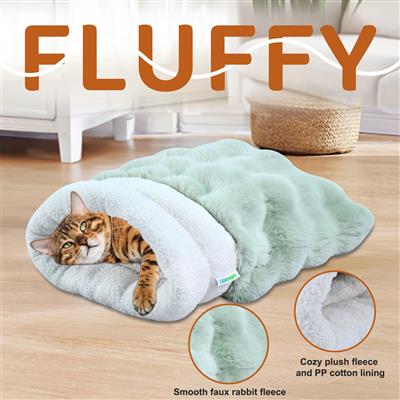GOOPAWS 4-in-1 Cat Sack Bed Cave - Self Warming Pet Sleeping Bag for Cats & Small Dogs,, Sage Green