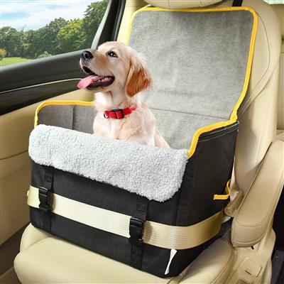 GOOPAWS Dog Car Seat for Small or Medium Dogs, Portable Dog Car Travel Bed with Clip-On Safety Leash, Briefcase Shape Waterproof Dog Booster Car Seat, Suitable for Pets Up to 25lbs, Black, 16''