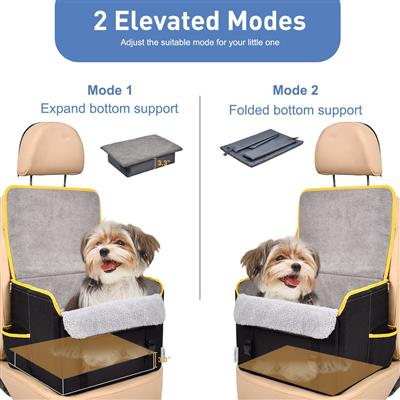 GOOPAWS Dog Car Seat for Small or Medium Dogs, Portable Dog Car Travel Bed with Clip-On Safety Leash, Briefcase Shape Waterproof Dog Booster Car Seat, Suitable for Pets Up to 25lbs, Black, 16''