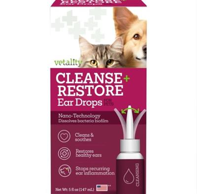 Vetality Cleansing Restore Ear Drops For Pets  5oz.