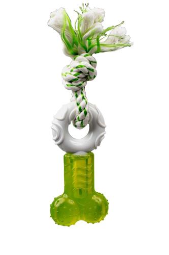 Multipet Canine Clean Spearmint Bone With Donut And Rope Dog Toy Green, White 1ea/7.5 in