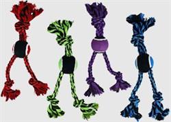 Multipet Nuts For Knots 3Knot Rope Tugs W/ Tennis Ball(Assorted) 15 Inch