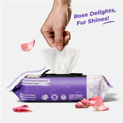 HICC Pet® Plant-Based Pet Wipes For Dogs & Cats, (damask rose-scented)