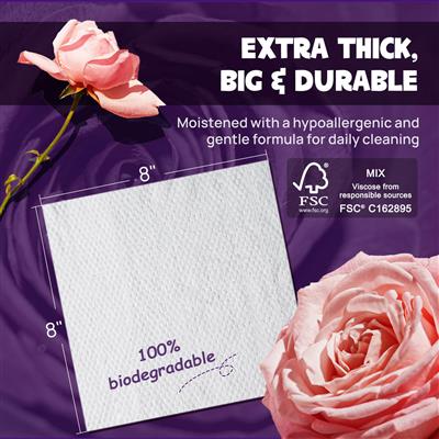 HICC Pet® Plant-Based Pet Wipes For Dogs & Cats, (damask rose-scented)