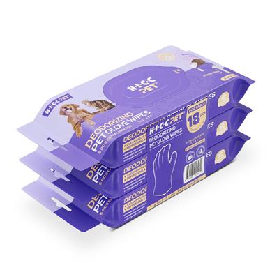 HICC Pet® Deodorizing Glove Wipes, Rose-Scented (3-Pack Set, 6 Gloves/Pack)