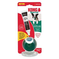 KONG Dental Ball w/Tropiclean Enticer Teeth Cleaning Gel Honey Chicken 1ea/SM, 1 oz
