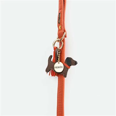 Leather Dachshund Charm Orange