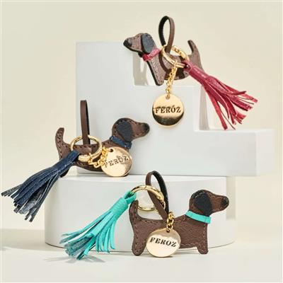 Leather Dachshund Charm Dusty Rose