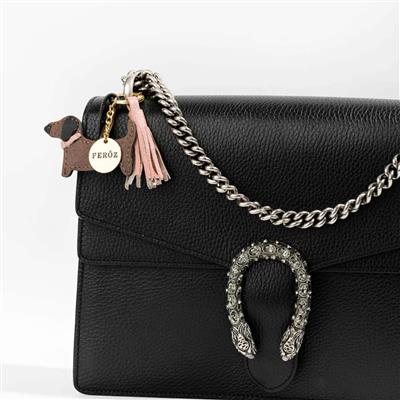 Leather Dachshund Charm Dusty Rose