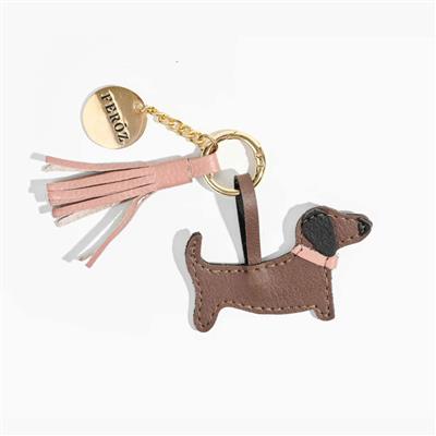Leather Dachshund Charm Dusty Rose
