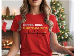 CHRISTMAS SHIRT | Unisex TSHIRT | Holiday Shirt | People Shirt | COFFEE, DOGS, CHRISTMAS LIGHTS