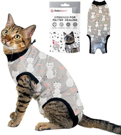 BellyGuard Recovery Suit for Cats Post Surgery- GREY
