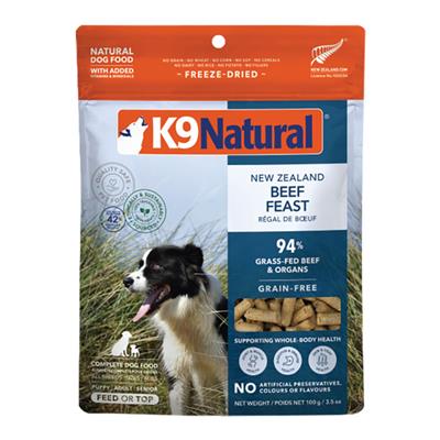 K9 Natural Dog Grain-Free Freeze-Dried Food Topper, New Zealand Beef Feast 3.5oz.