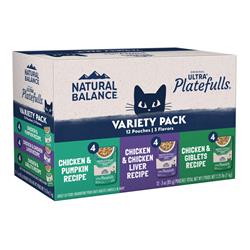 Natural Balance Pet Foods Original Ultra Platefulls Morsels in Gravy Wet Cat Food Pouch Variety Pack (Chicken & Pumpkin, Chicken & Liver, Chicken & Giblets), 2ea/3 oz