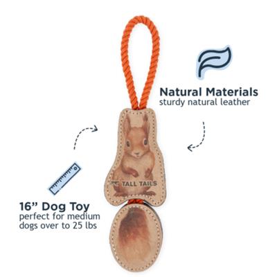 Tall Tails Dog Natural Leather Color Jointed Squirrel Tug, 16in.