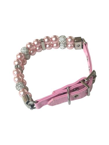 Sparkle & Pearl Pleather Collar, Pink