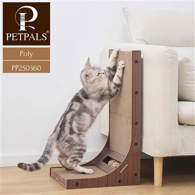 PetPals® Poly Angled Cat Scratcher with Replaceable Corrugated Inserts, Rattan Toys, and Adjustable Stabilizers