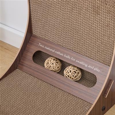 PetPals® Poly Angled Cat Scratcher with Replaceable Corrugated Inserts, Rattan Toys, and Adjustable Stabilizers