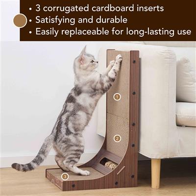 PetPals® Poly Angled Cat Scratcher with Replaceable Corrugated Inserts, Rattan Toys, and Adjustable Stabilizers
