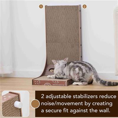 PetPals® Poly Angled Cat Scratcher with Replaceable Corrugated Inserts, Rattan Toys, and Adjustable Stabilizers
