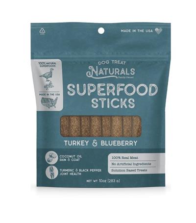 Dog Treat Naturals Dog Superfood Sticks Turkey & Blueberry 10Oz