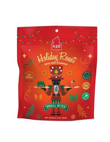 Plato Pet Treats Holiday Roast Small Bites Beef & Pumpkin Dog Treat 3oz