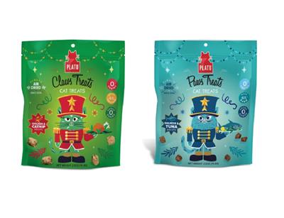 Plato Pet Treats Paws & Claws - Holiday Two Pack (1 Tuna & Salmon 2.5oz, 1 Chicken & Catnip 2.5oz) Cat Treats