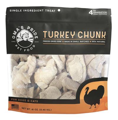 Omas Pride Dog Cat Freeze-Dried Turkey Breast Chunks 16oz.