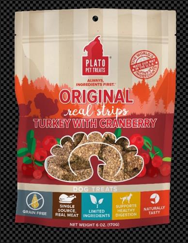 Plato Dog Strips Grain Free Turkey Cranberry 6oz.