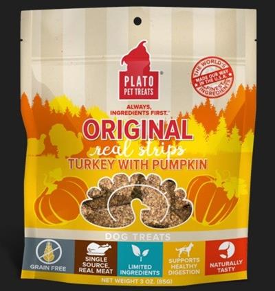 Plato Dog Strp Grain Free Turkey Pumpkin 3oz.