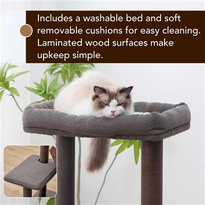 PetPals® Wagon 2.0 5-Level 37” Mid-Century Modern Cat Tree with Hexagon Condo, Recycled Scratchers, Washable Bed & Toys, Easy Assembly