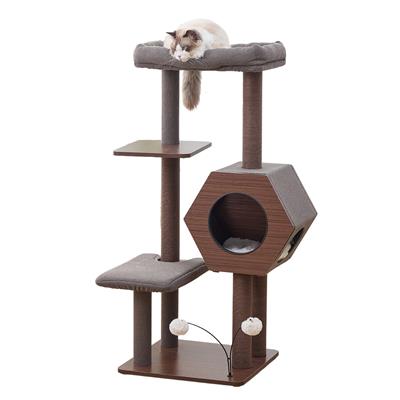 PetPals® Wagon 2.0 5-Level 37” Mid-Century Modern Cat Tree with Hexagon Condo, Recycled Scratchers, Washable Bed & Toys, Easy Assembly
