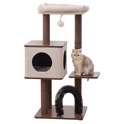 PetPals® Elevate 2.0 4-Level 37” Mid-Century Modern Cat Tree with Recycled Paper Rope, Washable Bed & Condo, Interchangeable Toy, Easy Assembly