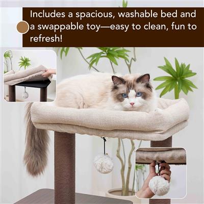PetPals® Elevate 2.0 4-Level 37” Mid-Century Modern Cat Tree with Recycled Paper Rope, Washable Bed & Condo, Interchangeable Toy, Easy Assembly