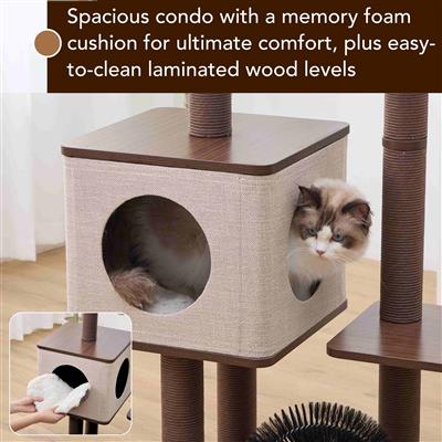 PetPals® Elevate 2.0 4-Level 37” Mid-Century Modern Cat Tree with Recycled Paper Rope, Washable Bed & Condo, Interchangeable Toy, Easy Assembly